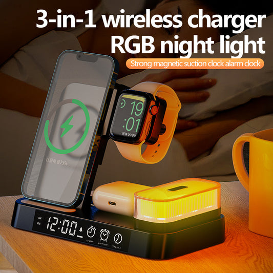 3 In 1 Multifunction Wireless Charger Station With Alarm Clock